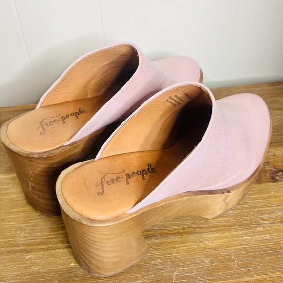 Free People Blush Leather Mules with Wooden Platform - Picture 7 of 7